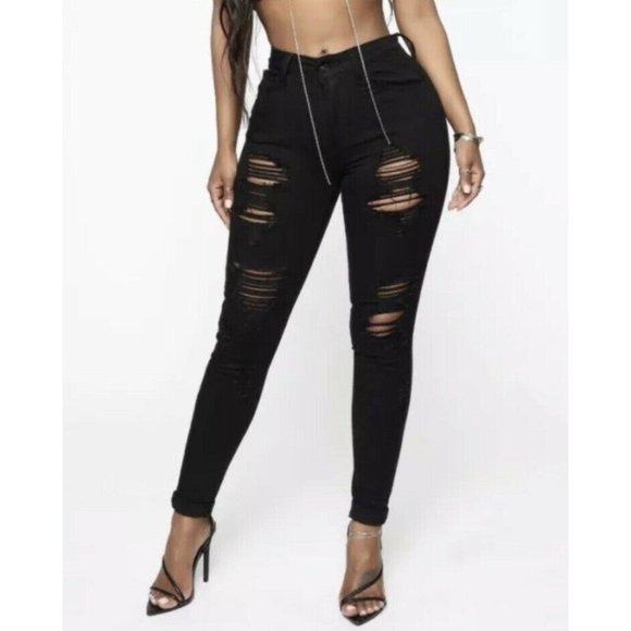 Fashion Nova Denim - Fashion Nova distressed Black Menace Skinny Jeans